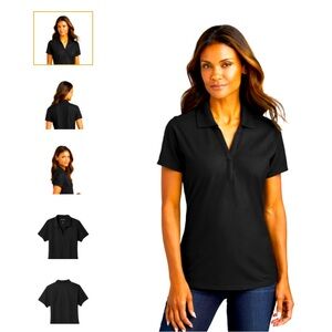 Port Authority ladies V-neck, easy performance pique polo. Black